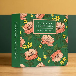 Classeur Motif floral moderne vert émeraude et pêche gras