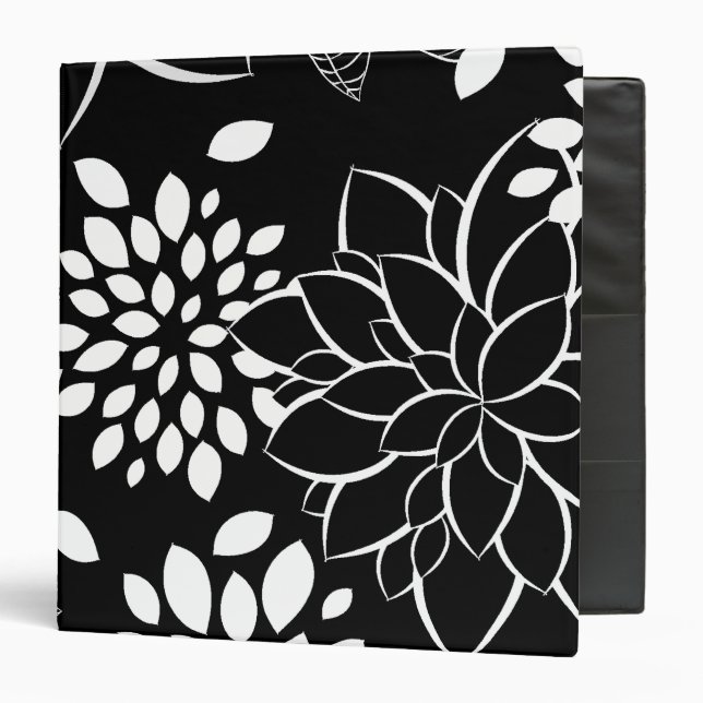 Classeur Motif floral noir et blanc (Devant/Intérieur)