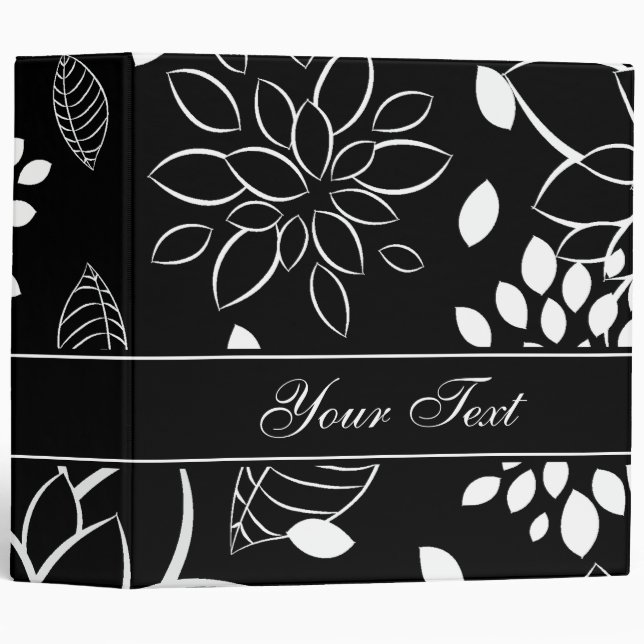 Classeur Motif floral noir et blanc (Devant/Côté)