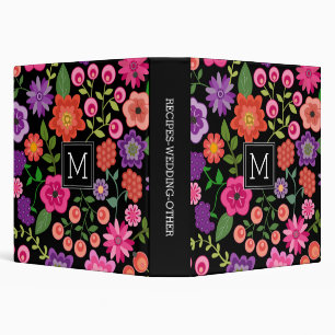 Classeur Motif floral noir tendance avec Monogramme personn