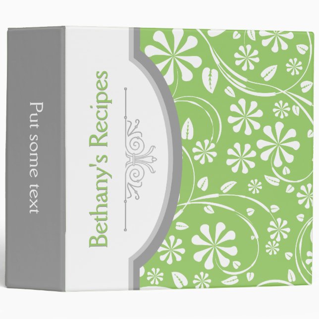 Classeur Motif floral vert, blanc avec recette de cadre (Devant/Côté)