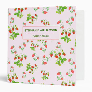 Classeur Motif fraise aquarelle sur rose saumon 3 Rin