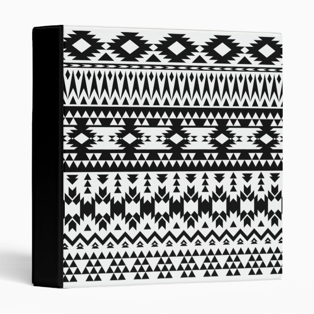 Classeur Motif géométrique Aztec noir et blanc (Devant/Côté)