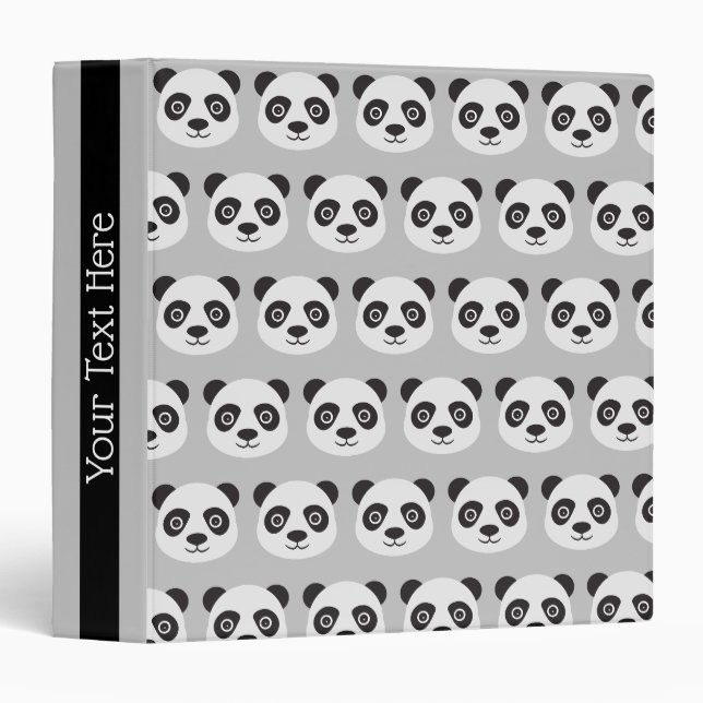Classeur Motif gris noir et blanc Panda (Devant/Côté)
