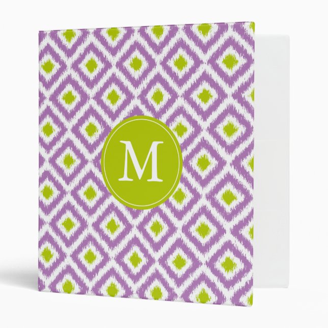 Classeur Motif Ikat de diamant vert violet monogramme (Devant/intérieur)