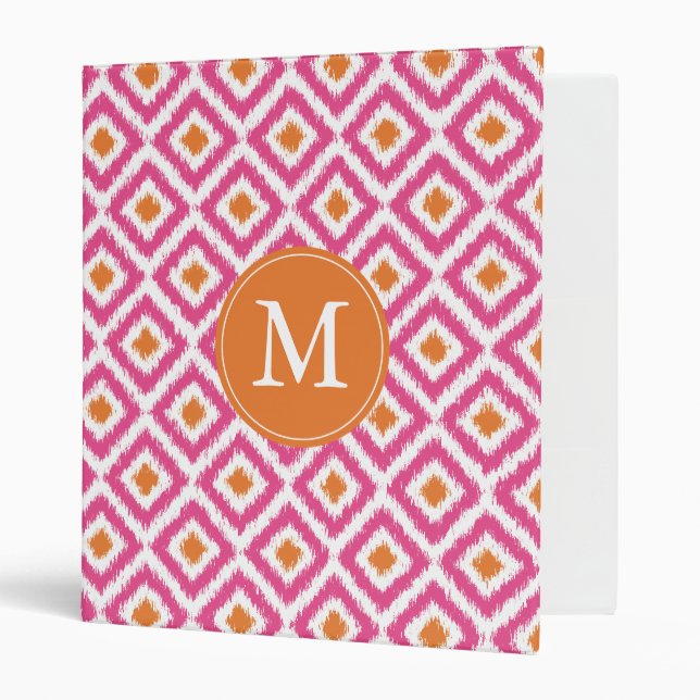 Classeur Motif Ikat Diamond Tangerine Rose Monogramme (Devant/intérieur)