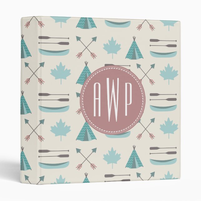 Classeur Motif indigène de monogramme de Tipi de turquoise (Devant/Côté)