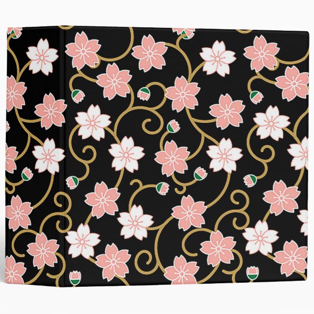 Classeur Motif japonais de fleurs de cerisier (Devant/Côté)