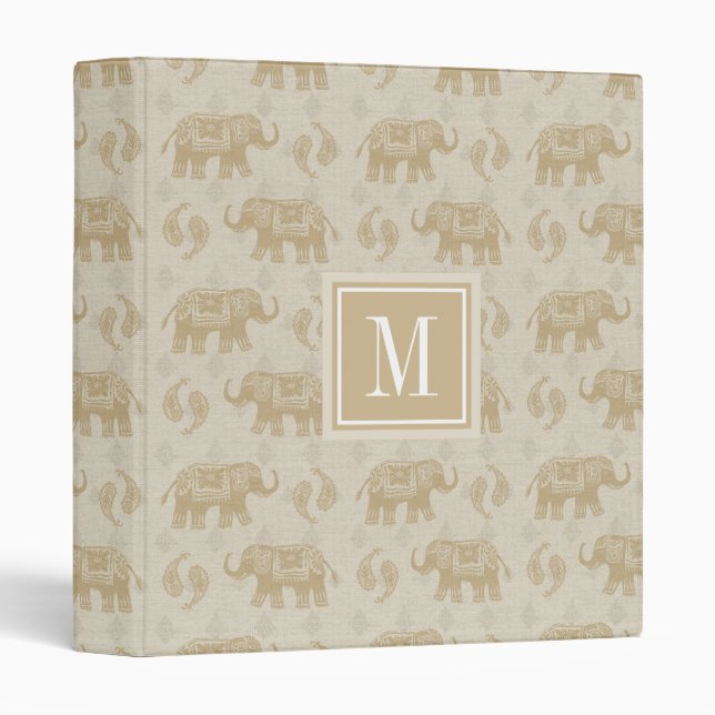 Classeur Motif kaki de caravane d'éléphant du monogramme | (Devant/Côté)