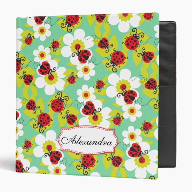 Classeur Motif Ladybug / ladybird nommé dossier rouge vert (Devant/Intérieur)