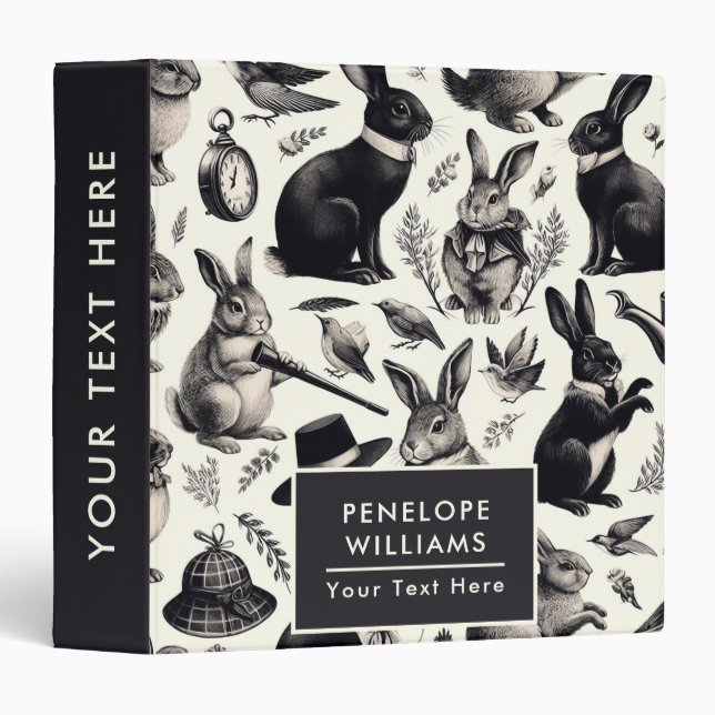 Classeur Motif lapin Vintage (Devant/Côté)