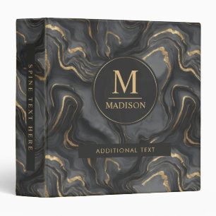 Classeur Motif marbre personnalisé gris noir et or pailleté