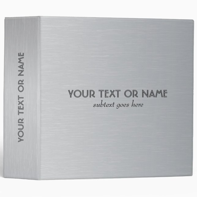 Classeur Motif métallique en aluminium brossé - Texte perso (Devant/Côté)