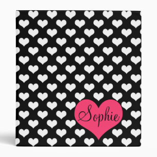 Classeur Motif mignon adorable girly noir et blanc coeurs