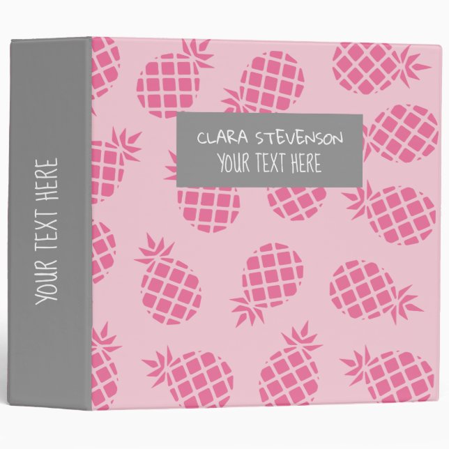 Classeur Motif mignon Girly d'ananas de rose en pastel (Devant/Côté)