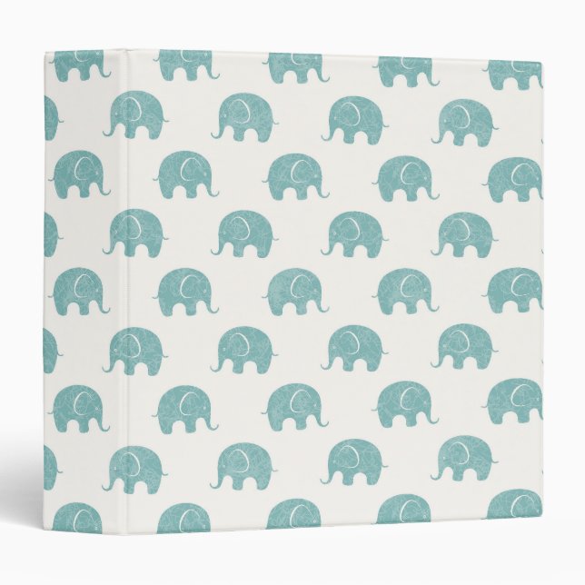 Classeur Motif mignon turquoise d'éléphant (Devant/Côté)