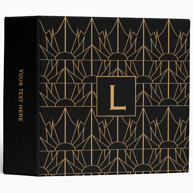 Classeur Motif Monogram Gold et Black Art Déco (Devant/Côté)