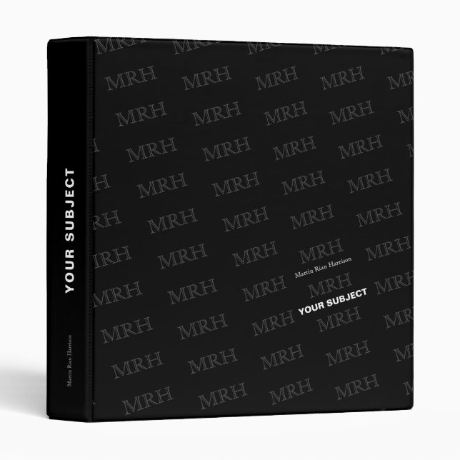 Classeur motif monogramme en noir (Devant/Côté)