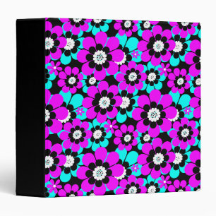 Classeur Motif néon floral Fleurs violettes et turquoise