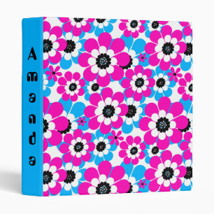 Classeur Motif néon floral lumineux rouge cramoisi et bleu