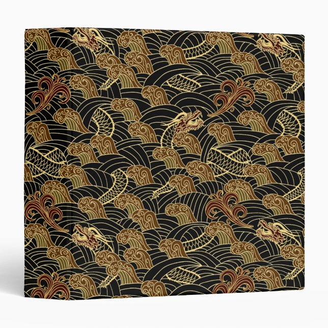 Classeur Motif oriental de dragon de mer (Devant/Côté)