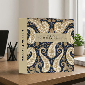 Classeur Motif Paisley Or Luxe Persan Vintage Monogramme