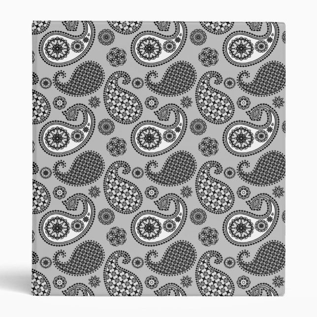 Classeur Motif Paisley, tons gris, noir et blanc (Devant)