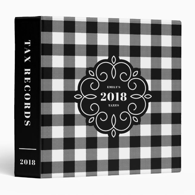 Classeur Motif plaqué noir et blanc Taxe personnalisée 2018 (Devant/Côté)