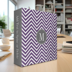 Classeur Motif pourpre et gris Chevron avec Monogram