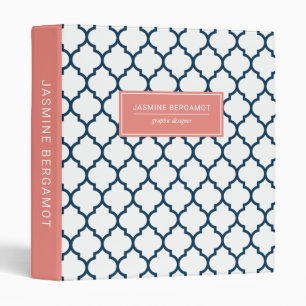 Classeur Motif Quatrefoil de corail bleu marine personnalis