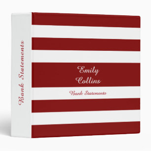 Classeur Motif rayures rouges et blanches Nom Texte