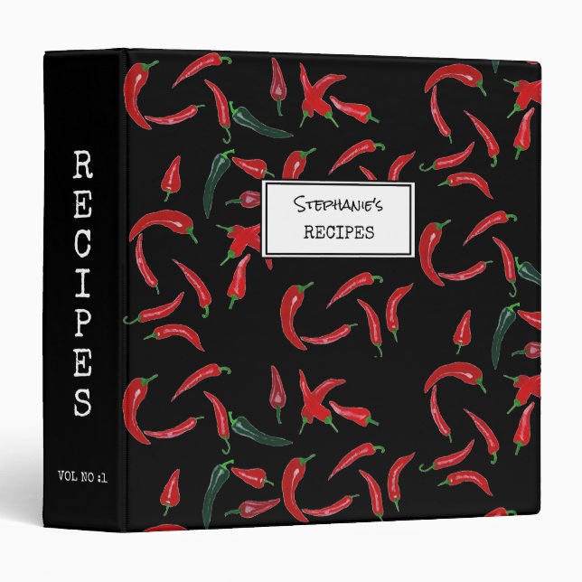 Classeur Motif Red Chili sur Recette personnalisée noire (Devant/Côté)