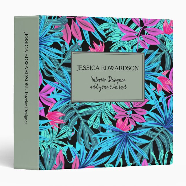 Classeur Motif rose tropical de feuille d'aquarelle moderne (Devant/Côté)
