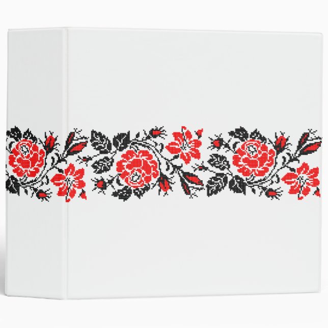 Classeur Motif russe de point de croix de rose de Red&Black (Devant/Côté)