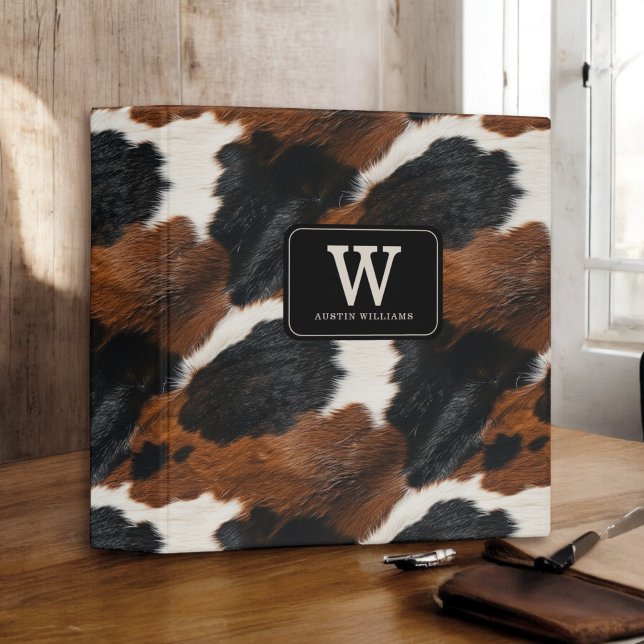 Classeur Motif rustique de la vache blanche (Personalize with your monogram initial and name.)