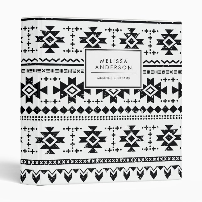 Classeur Motif tribal rustique noir et blanc (Devant/Côté)
