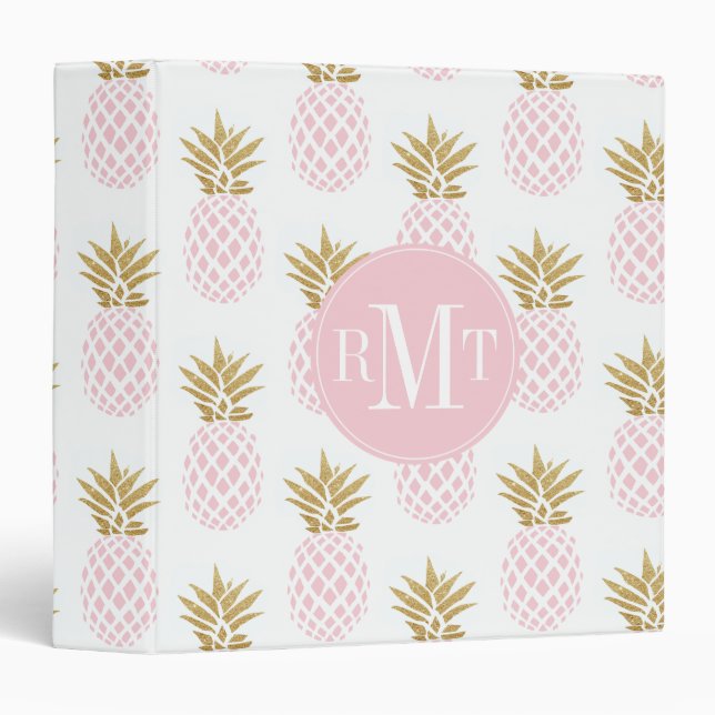 Classeur Motif tropical d'ananas d'or élégant de faux (Devant/Côté)