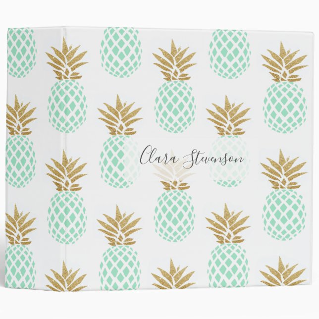 Classeur Motif tropical d'ananas d'or élégant de faux (Devant/Côté)