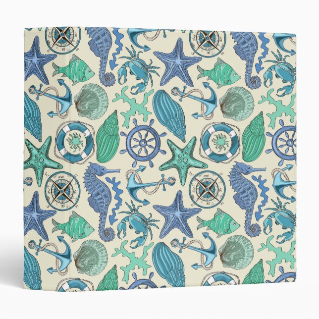 Classeur Motif turquoise d'animaux de mer (Devant/Côté)