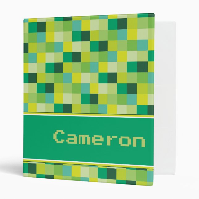 Classeur Motif vert de Pixelated personnalisé (Devant/intérieur)