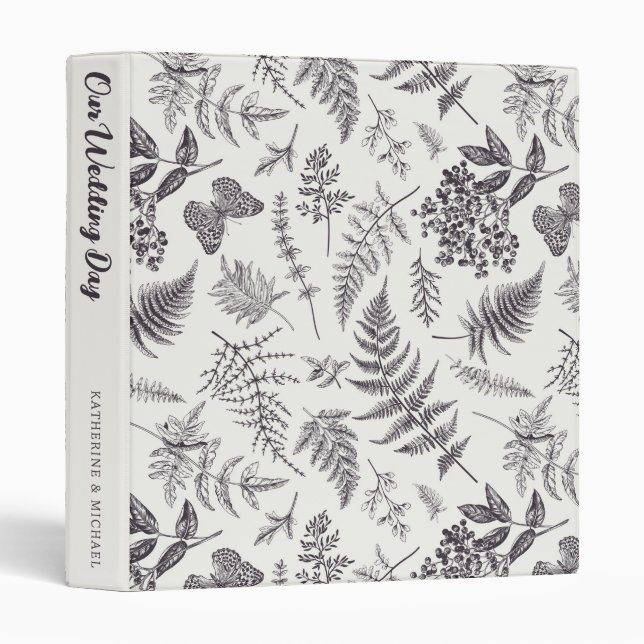 Classeur Motif vintage Botany et Papillon (Devant/Côté)