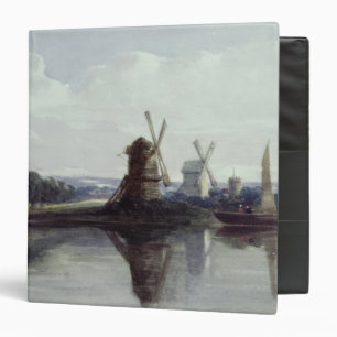 Classeur Moulins à vent par une rivière, 19ème siècle