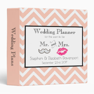 Classeur Moustache et lèvres - Peach Chevron Mariage Plans