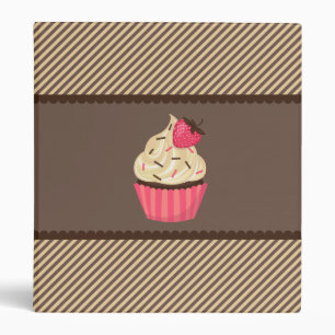 Classeur Muffin à la fraise avec rayures crème rose marron