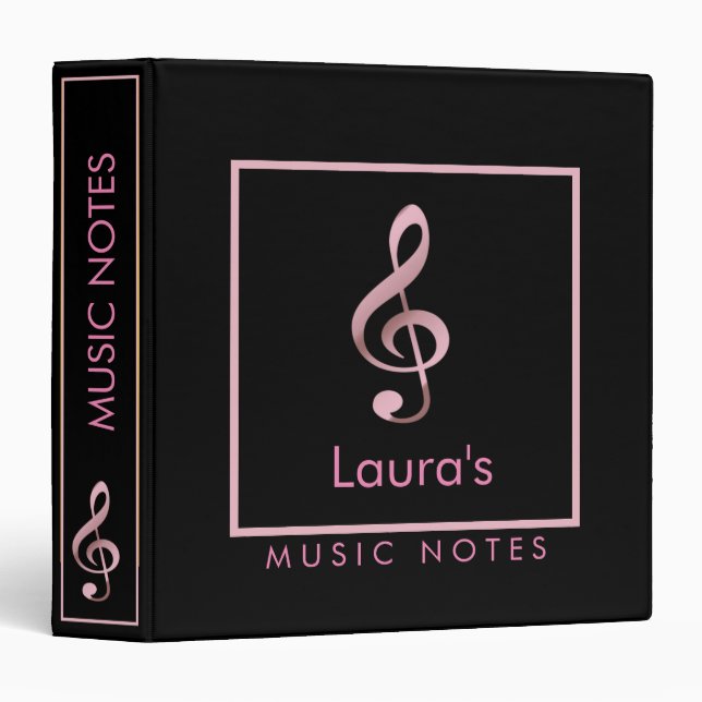 Classeur Music Heart Monogram Black Rose Gold (Devant/Côté)