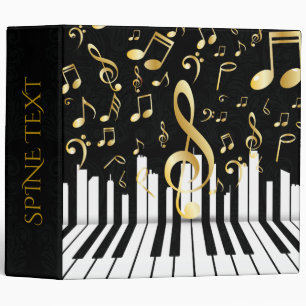 Classeur Music Note Clés de piano noir or noir luxe