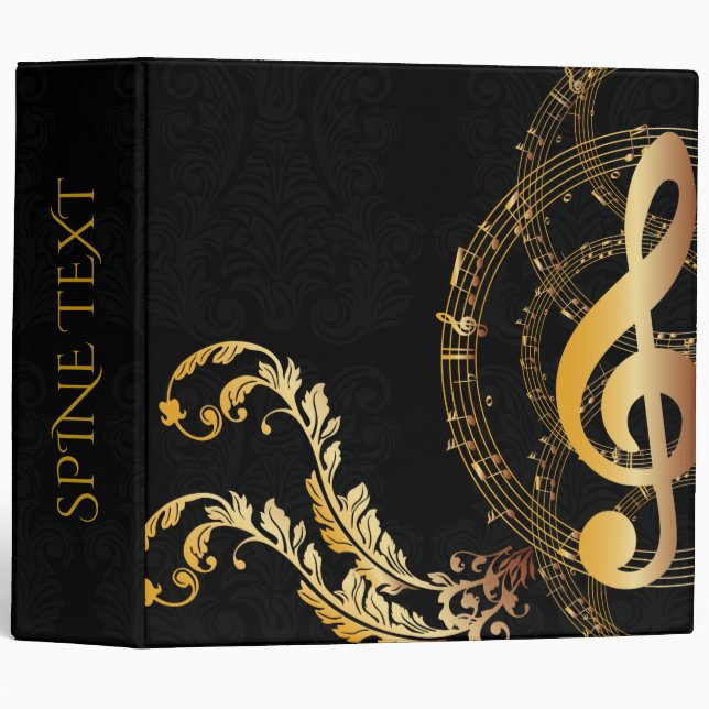 Classeur Music Note Luxe or noir (Devant/Côté)