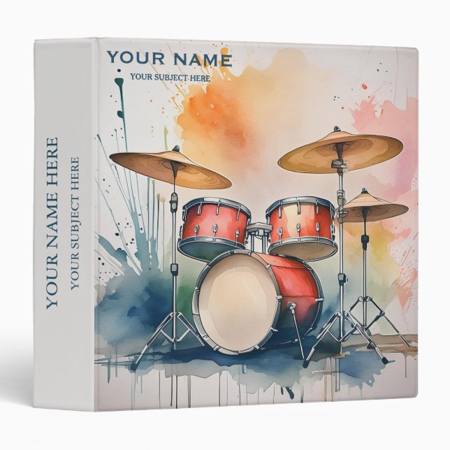 Classeur Musique de bande de tambour d'aquarelle métallique (Devant/Côté)