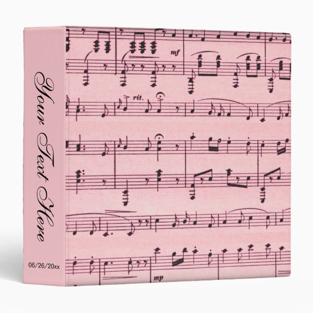 Classeur Musique en feuille rose personnalisée (Devant/Côté)