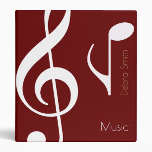 Classeur Musique (notes musicales blanches sur rouge)